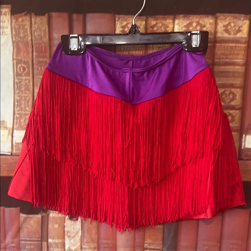 Weissman Red Fringe Dance Costume Skirt Purple Waist CL Child Large